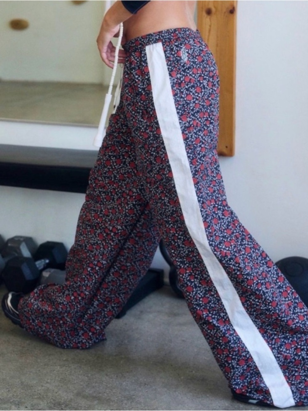 Free People Black and Red Floral Pants Oversized 🔥